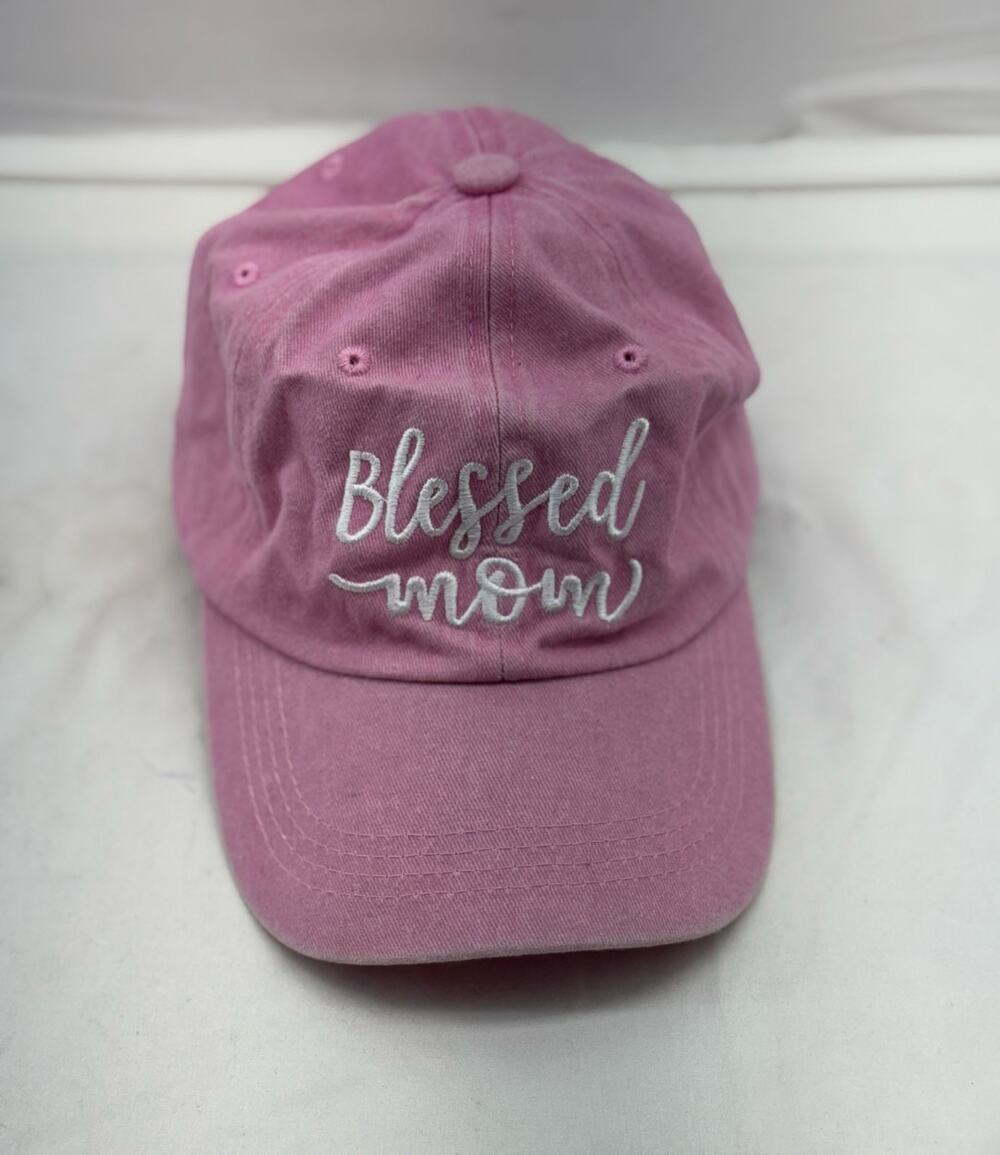 Women's Blessed mom, pink embroidered hook/loop baseball cap